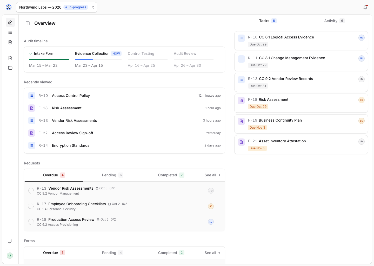 Audrion client portal prototype: Dashboard
