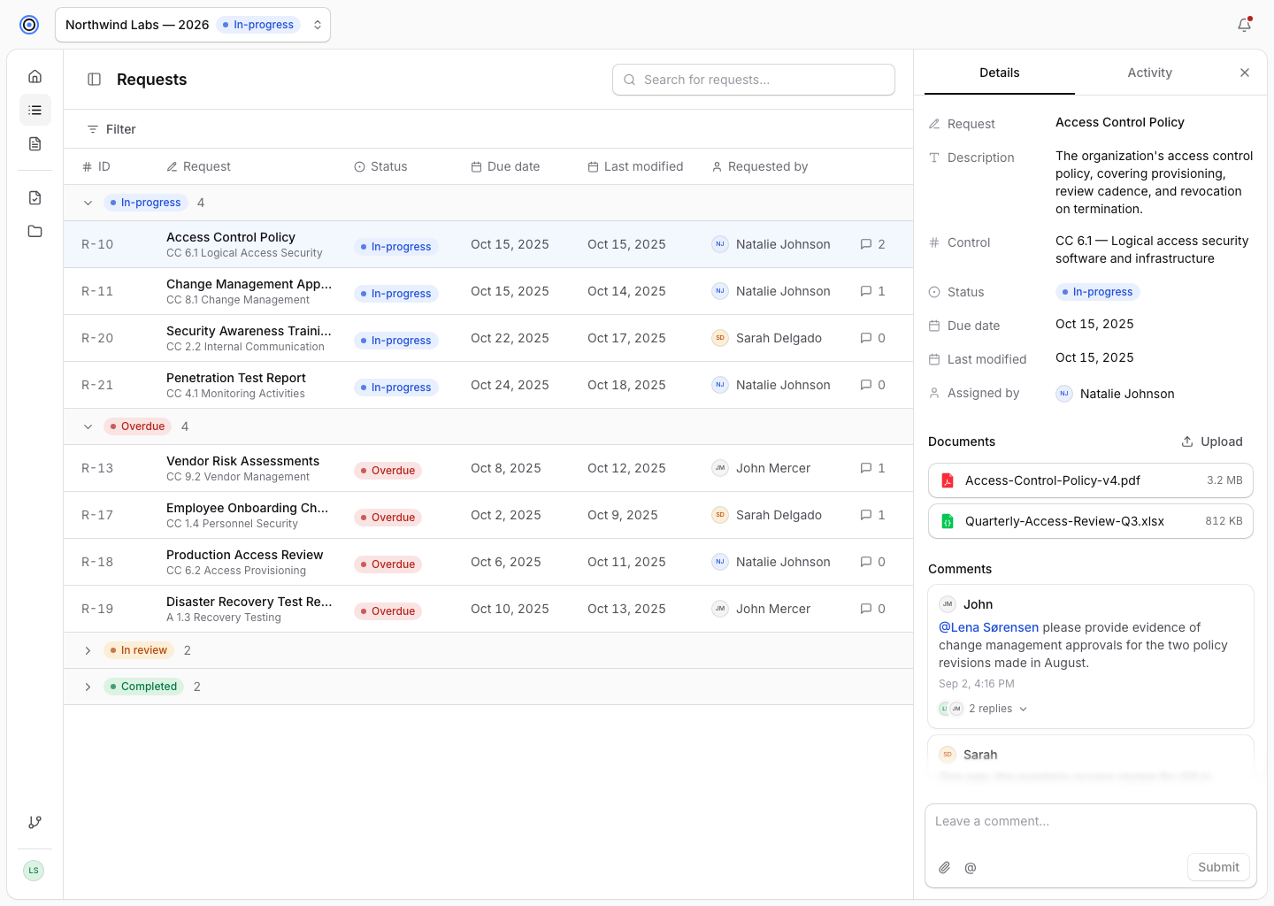 Audrion client portal prototype: Requests